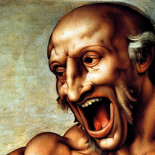 Image similar to screaming man, high detail painting by michelangelo