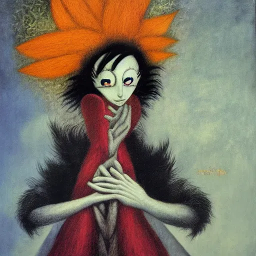 Prompt: by Remedios Varos, Goku from Dragon Ball Z, portrait, oil painting, high resolution, MET collection, Louvre