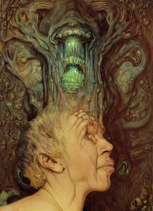 Image similar to upper body and head portrait of semi-human shoggoth in victorian living room, by lawrence alma-tadema and zdzislaw beksinski and norman rockwell and jack kirby and tom lovell and greg staples, artstation creature art