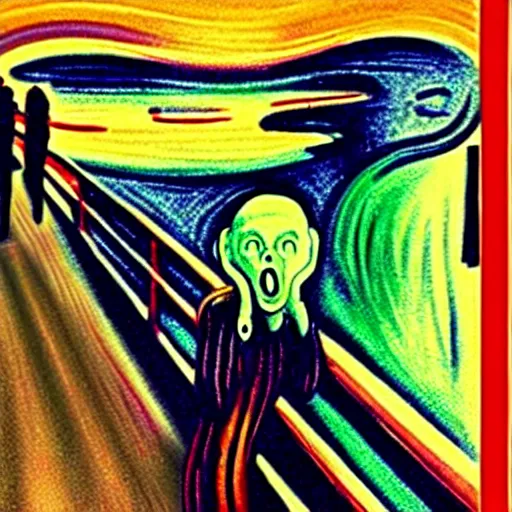 Image similar to a funky movie adaptation of the scream of munch by walt disney. elegant, cartoony