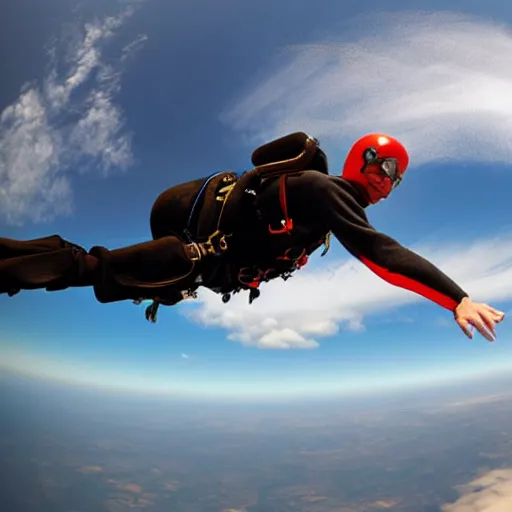 Image similar to Fish-eye lens of Stephen Hawking skydiving in his wheelchair