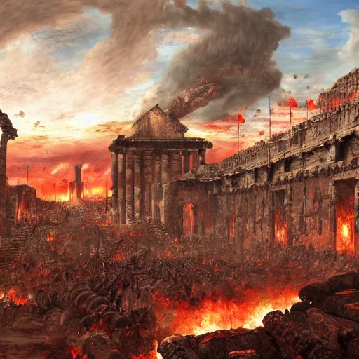 Image similar to the last day of pompeii in warhammer 4 0 k style, by john frederick kensett, digital art, 4 k, high detailed