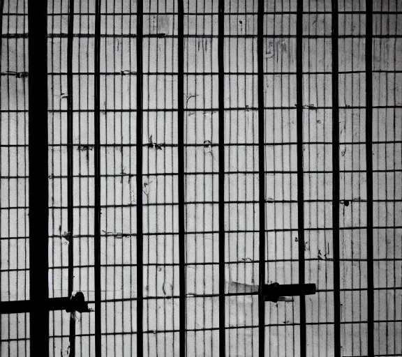 Image similar to Joachim Brohm photo of 'golden eagle behind jail bars', high contrast, high exposure photo, monochrome, DLSR, grainy, close up