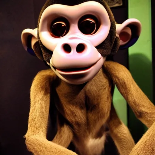 Prompt: a scary animatronic monkey, 5 nights at freddie ’ s