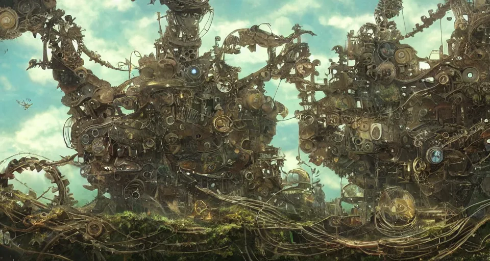 Image similar to broken collided steampunk flying ship taken by ferns and vines, highly detailed, sharp focus, matte painting, by studio ghibli, by giovani magana,