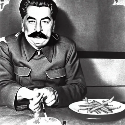 Image similar to stalin smoking french fries