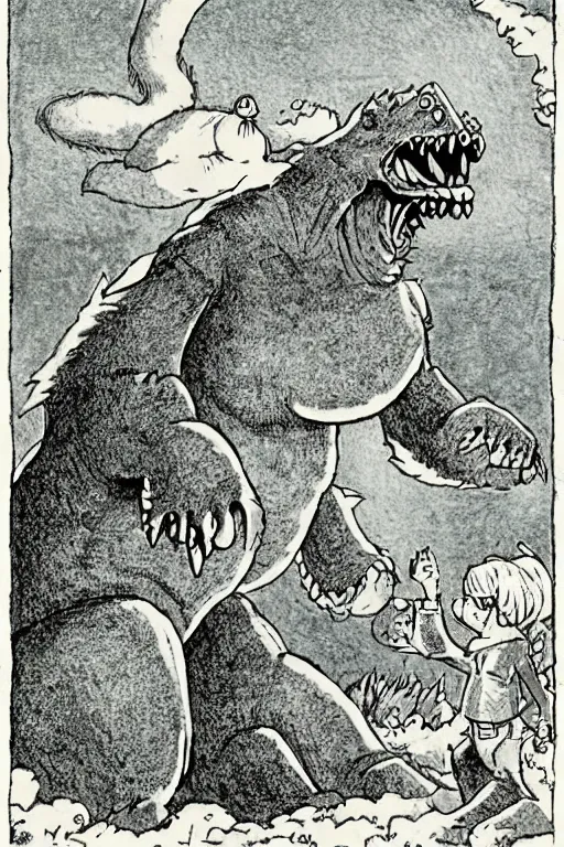 Prompt: the king of the monsters, by maurice sendak