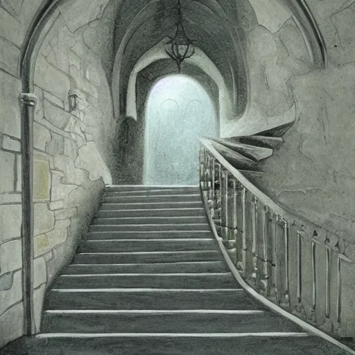 Prompt: the 5th dimesion up the stairs, fantasy art