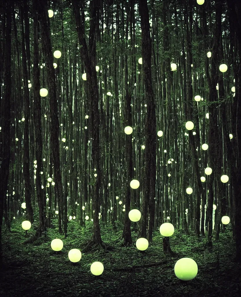 Image similar to “ dense dead forest with glowing orbs ”