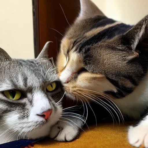 Prompt: photo of a cat kissing another cat