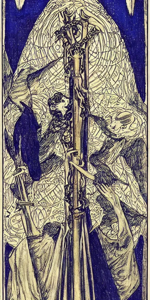 Prompt: nine of swords tarot card by austin osman spare