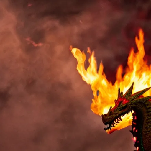 Prompt: close up of a flamming dragon, cinematographic shot,