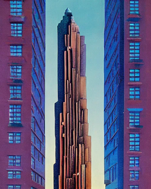 Prompt: a skyscraper designed by lisa frank, rene magritte, salvador dali, and h. r. giger