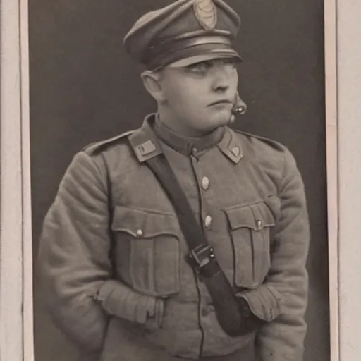 Prompt: photo of kirby from nintendo, pink kirby, kirby from nintendo as a soldier ww1 era photograph