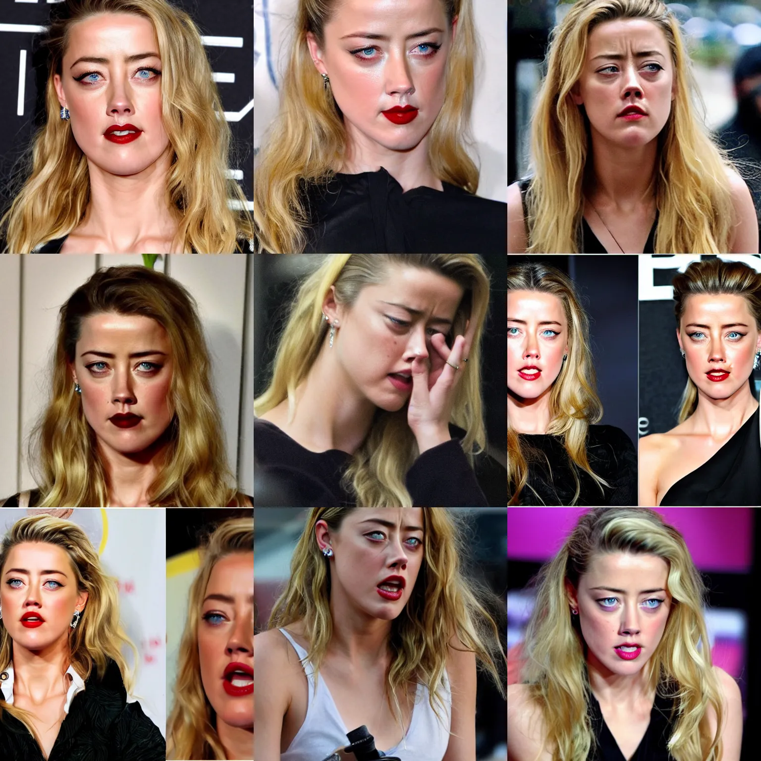 Prompt: amber heard crying without tears, terrible actress, face crying