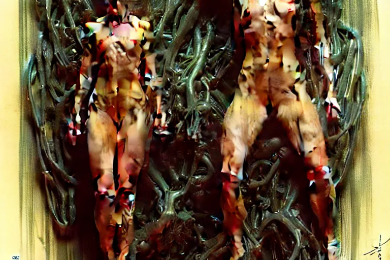 Prompt: creature made out of a humanoid nervous system with large meaty spikes all over the body, cinematic, volumetric lighting, f 8 aperture, cinematic eastman 5 3 8 4 film, photorealistic by greg rutkowski, by stanley artgerm, by alphonse mucha