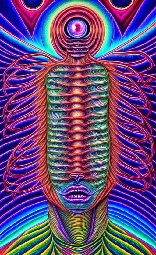 Image similar to trippy psychedelic alien world by alex grey