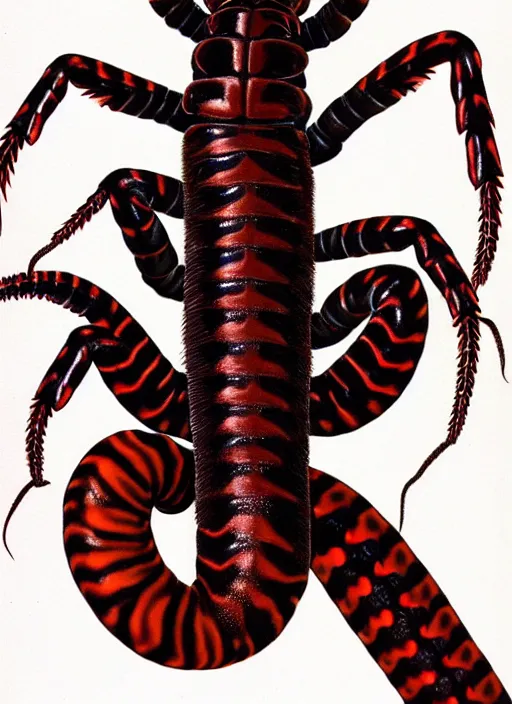 Image similar to beautiful matte airbrush portrait of a twisted scolopendra on a white background, 8 0's airbrush aesthetic, art by pater sato