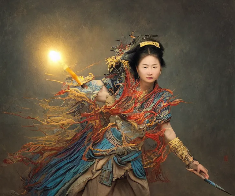 Prompt: “ beautiful female warrior, no skin, multiple limbs, part animal, dripping with massively powerful energy, eating a large crayola crayon, stunning scene, victorian, in the style of fenghua zhong, 8 k, photorealistic, beautiful lighting, perfect lighting, perfect shading, sharp focus, masterpiece, peak experience ”