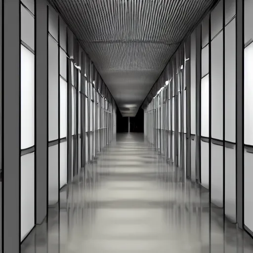 Prompt: an infinite hallway inside a rural european office building, with infinite doorways and infinite doors, every doorway leading to an alternate reality