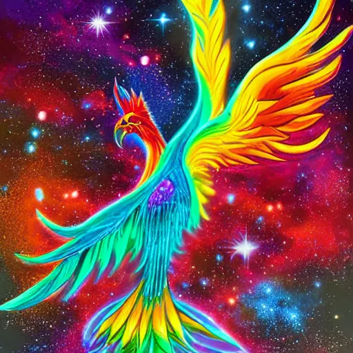 Image similar to rainbow cosmic phoenix