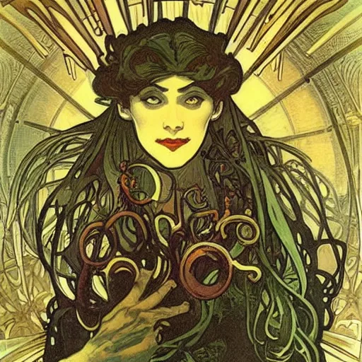 Image similar to lovecraftian villain by alphonse mucha