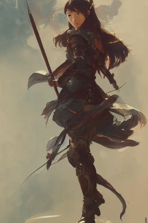 Image similar to asian girl with very big sword, d & d, fantasy, portrait, highly detailed, digital painting, artstation, concept art, sharp focus, illustration, art by greg rutkowski and alphonse mucha