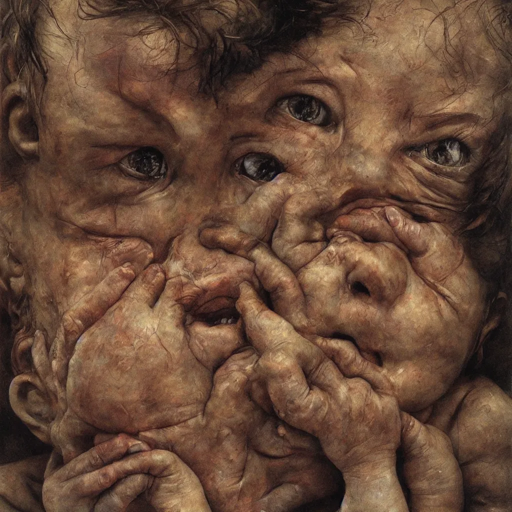 Image similar to high quality high detail painting by lucian freud and beksinski, keith thompson, hd, child crying, portriat,