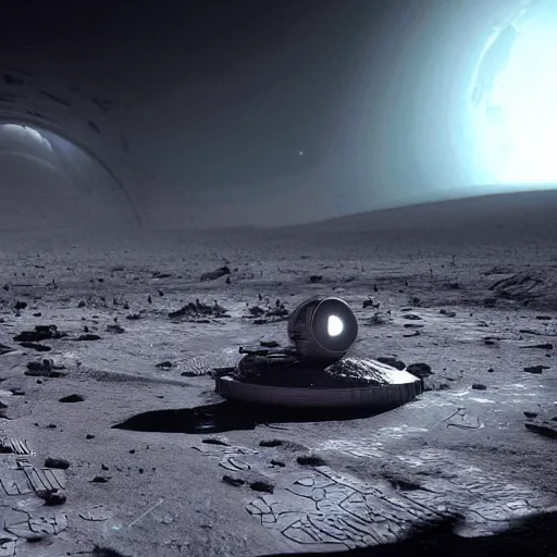 Image similar to alien bases on the moon, dramatic lighting, cinematic, establishing shot, extremly high detail, photorealistic, cinematic lighting, artstation, style by greg rutkowsky