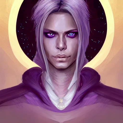 Prompt: portrait of an androgynous human mage, with dirty blonde hair, purple eyes, dnd, high fatnasy, intricate, elegant, highly detailed, digital painting, artstation, concept art, smooth, sharp focus, illustration, by anato finnstark, boissb - blanca. j, cindy avelino, clint cearley, anna podedworna