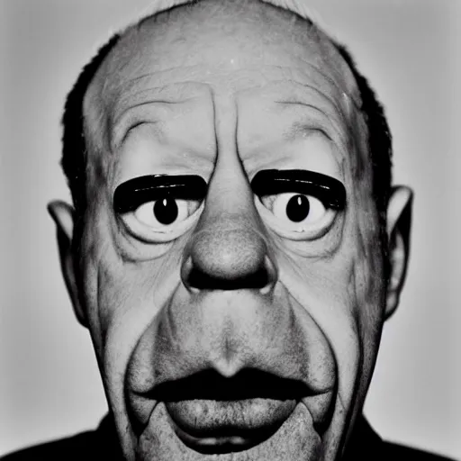 Image similar to portrait of Homer Simpson by Diane Arbus, 50mm, black and white