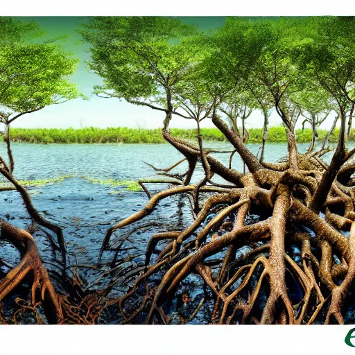 Prompt: Mangrove swamp tangled mangrove roots on a muddy shore, ground texture, flat top-down view. Matte painting, simple cartoon style