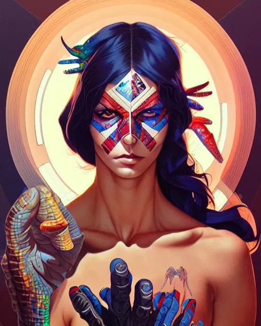 Image similar to artgerm, joshua middleton and sandra chevrier comic cover art, headshot male lizard person, symmetrical eyes, scales, beautiful, rim lighting, vivid colors