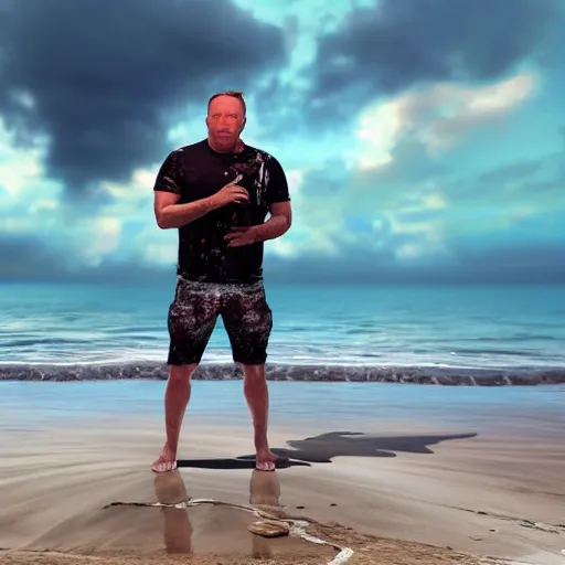 Prompt: hyperrealistic mixed media image of alex jones from info wars posing on a beach wearing a tutu, stunning 3 d render inspired art by istvan sandorfi and greg rutkowski, perfect facial symmetry, realistic, highly detailed attributes and atmosphere, dim volumetric cinematic lighting, 8 k octane extremely hyper - detailed render, post - processing, masterpiece,