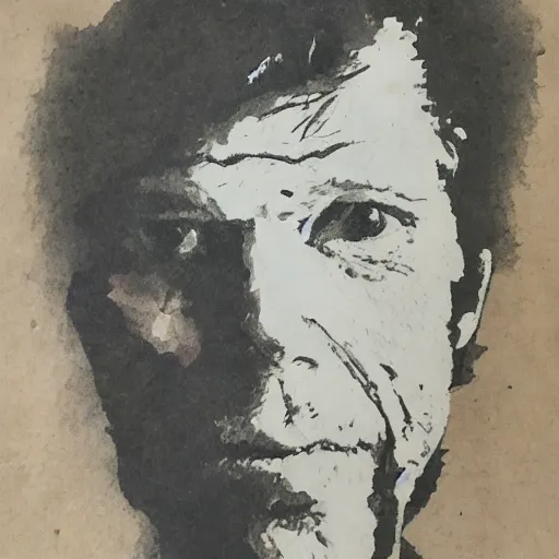 Image similar to tom waits portrait sketch on stained and moldy paper