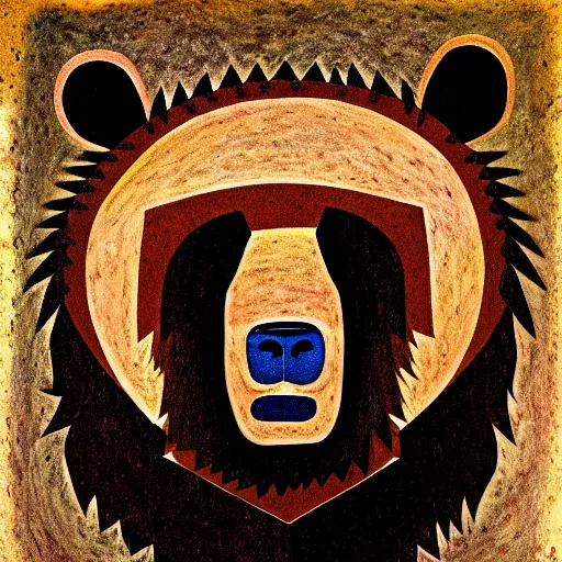 Prompt: portrait of bear - shaman, paleolithic cave painting