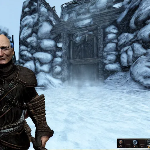 Image similar to a screenshot of chuck schumer in skyrim