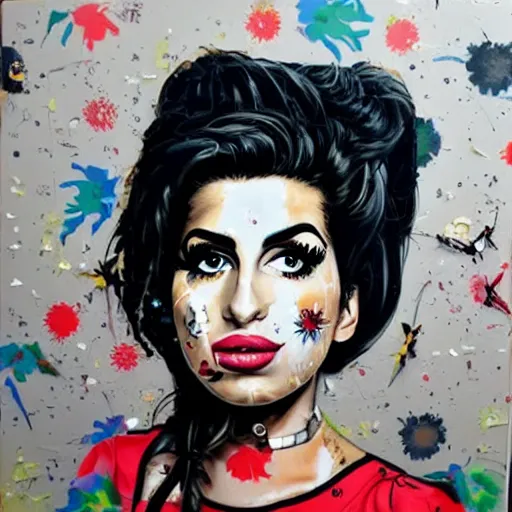 Prompt: portrait of amy winehouse, artwork by sandra chevrier