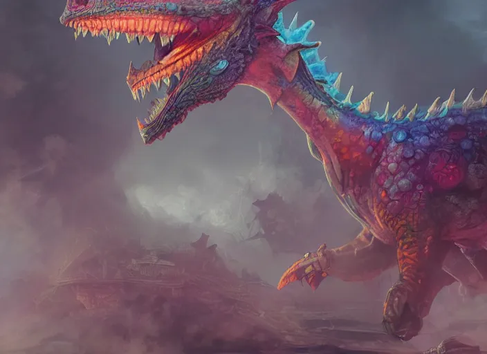 Image similar to detailed concept art illustration colorful pastel painting of a fantasy dragon in full intricate detail, ultra detailed, digital art, octane render, 4K, dystopian, micro details