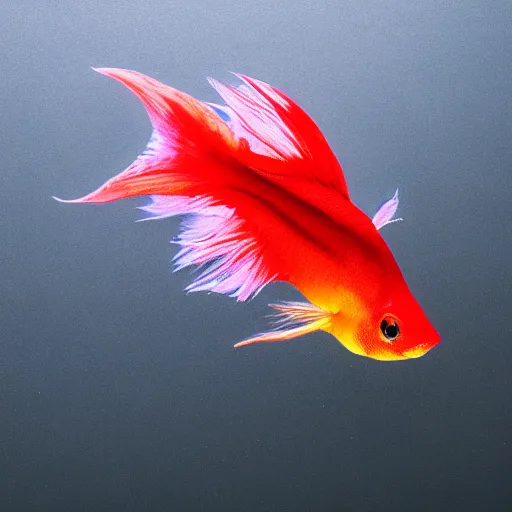 Prompt: a beautiful richly colored beta fish on a black background surrounded by black water