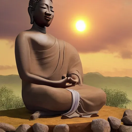 Image similar to contented peaceful nigerian!! buddha, praying meditating, in a scenic environment, detailed, golden hour, realism, artstation trending, digital art