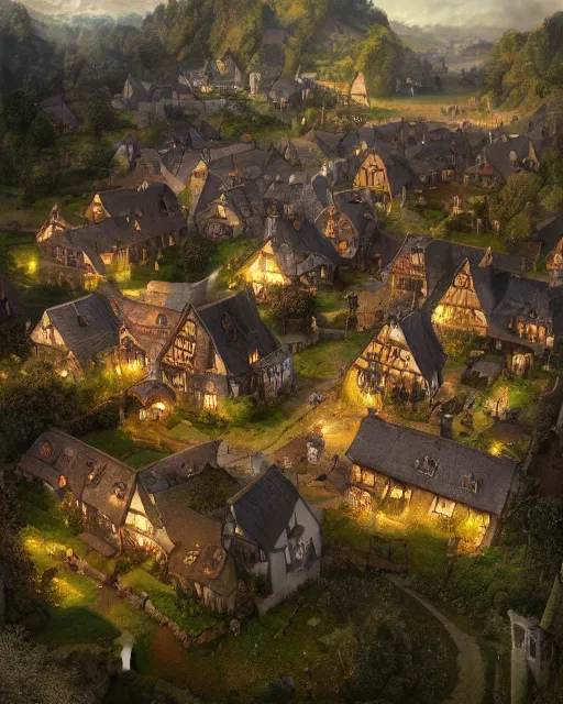 Prompt: callenberg village germany twelth century saxon village 1 1 8 0, by peter mohrbacher and dan mumford and nekro, cgsociety, volumetric light, 3 d render