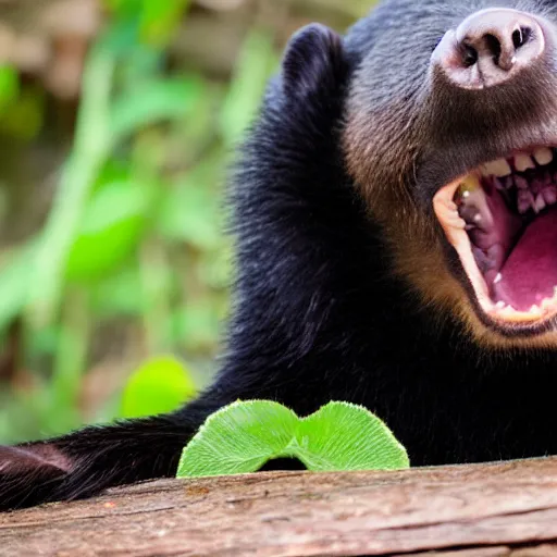 Prompt: malayan sunbear laughing