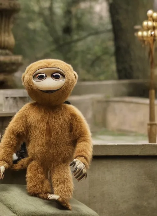 Image similar to cheburashka as don corleone in the godfather, movie frame