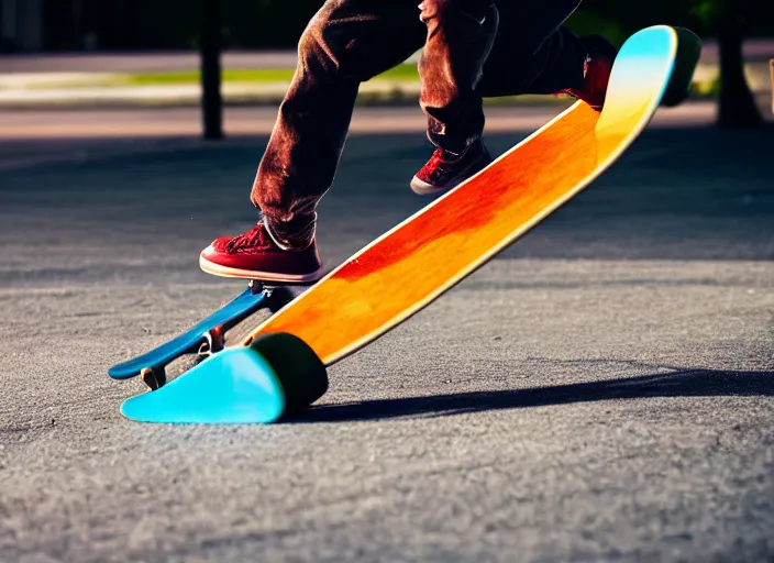 Image similar to photo still of a skateboarder performing a mute air grab, showing close up of brightly colored skate deck, 8 k, bright ambient lighting key light, 8 5 mm f 1. 8