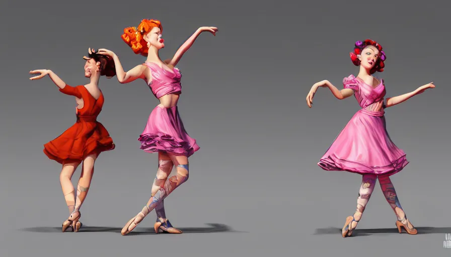Image similar to girls dancing for lovely music, masterpiece, pinup, highly detailed, colorful clay diorama, artstation, concept art, smooth, sharp focus, illustration, Unreal Engine 5, 8K