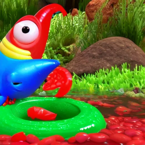 Prompt: using gummi - worm bait to fish for swedish - fish hyperdetailed, hd, 8 k, pixar style