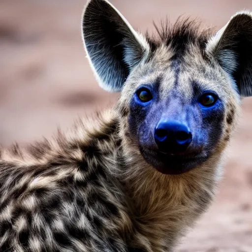 Prompt: close up portrait of a hyena drinking from the pool of water, licking