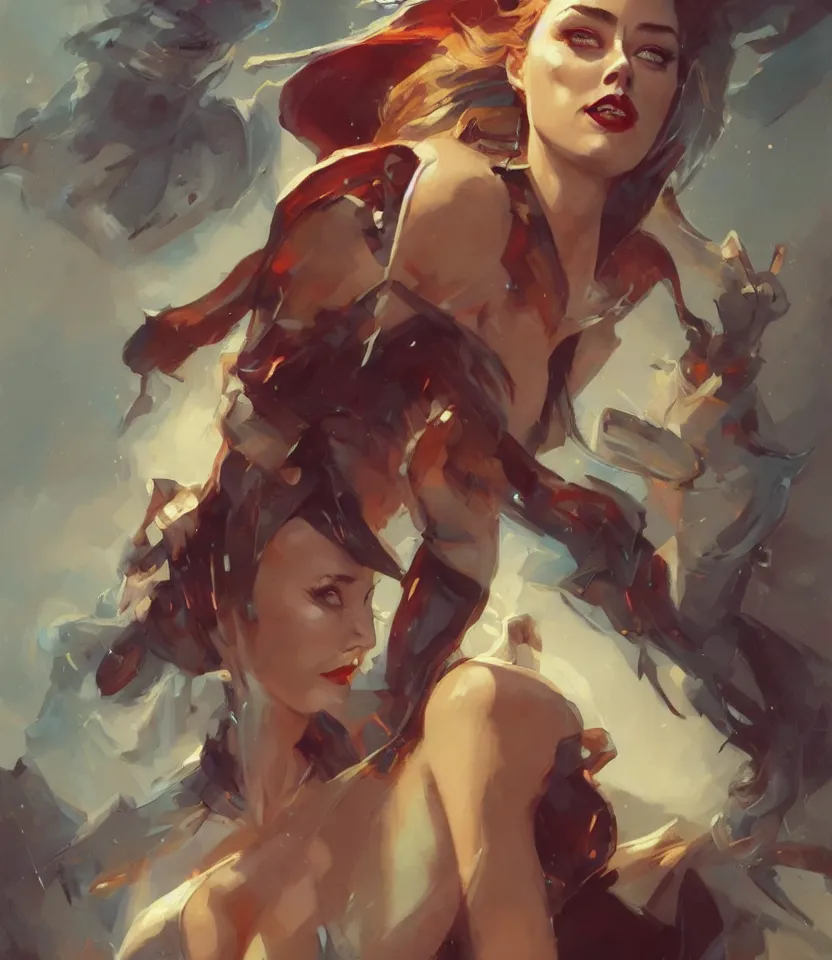 Image similar to amber heard portrait by peter mohrbacher, wadim kashin, greg rutkowski, larry elmore, george pemba, ernie barnes, raymond swanland, magali villeneuve, trending on artstation