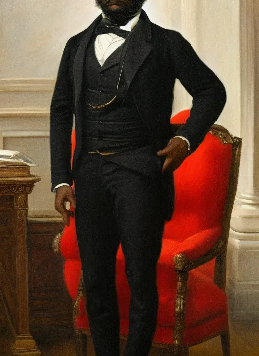 Image similar to portrait of the united states president, 1 8 6 7. a black man from louisiana. standing tall in the oval office. oil on canvas by william sidney mount, trending on artstation